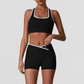 Wholesale High-Waist Contour Yoga Set – Color-Block Sports Bra & Booty Shorts