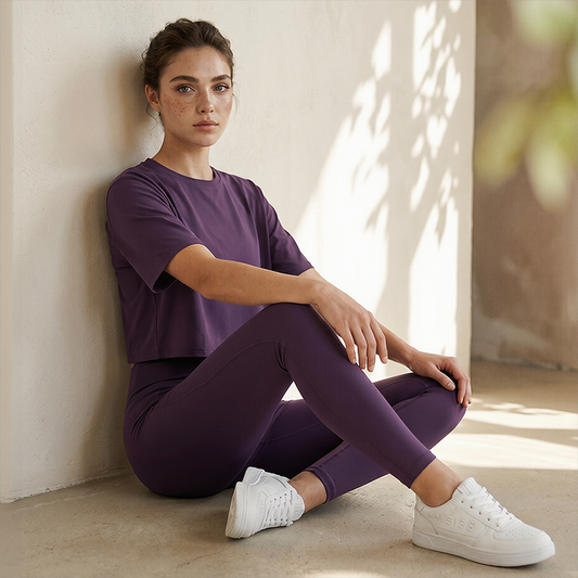 Wholesale Cloud-Feel Cropped Short-Sleeve Yoga T-Shirt – Relaxed Fit Gym Top with Contrast Stitching