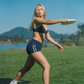 Wholesale Color Block V-Neck Sports Bra & Fold-Up Shorts Set