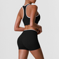 Wholesale High-Waist Contour Yoga Set – Color-Block Sports Bra & Booty Shorts