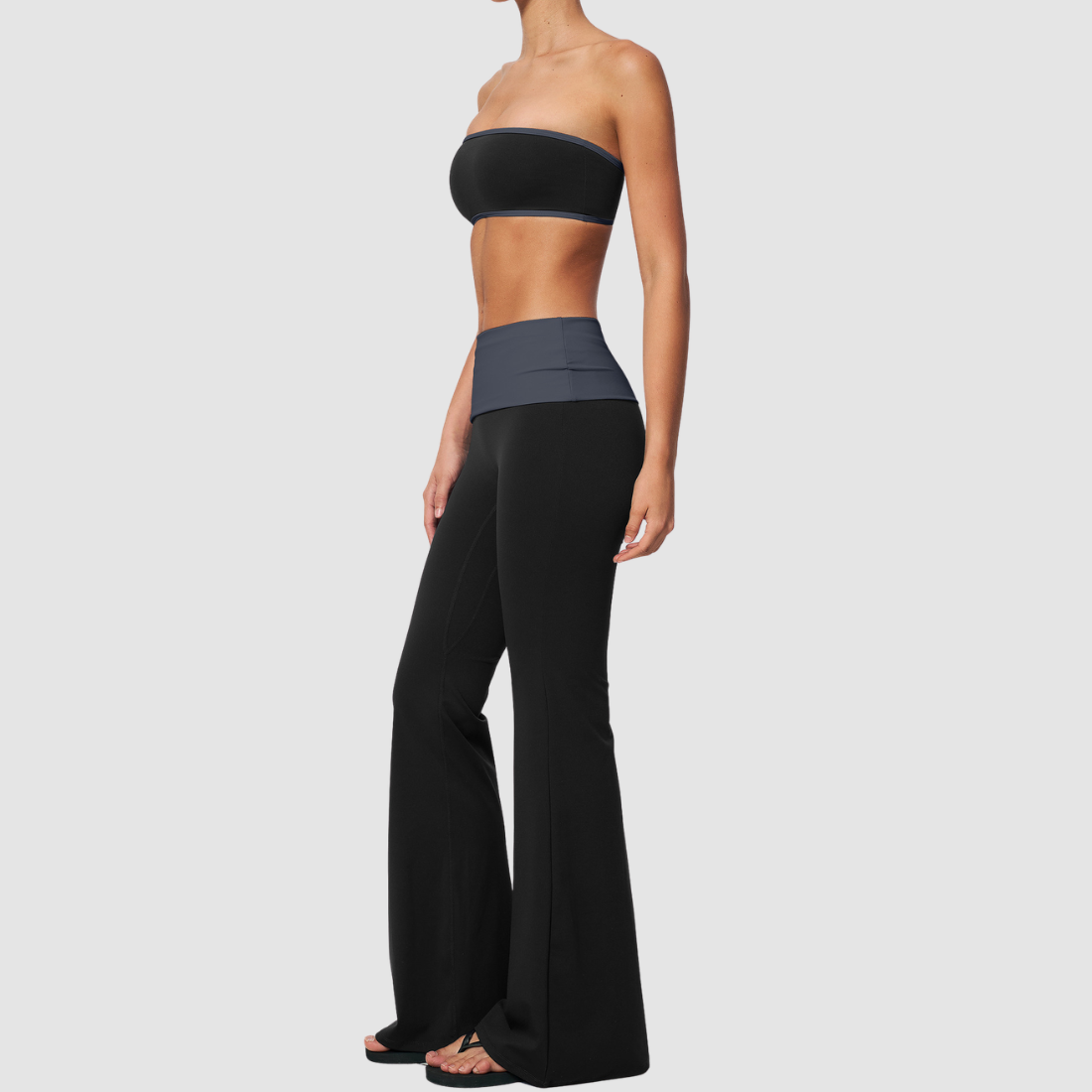 Wholesale Bandeau Contrast Color Flared Yoga Set – Tummy Control Fitness Outfit