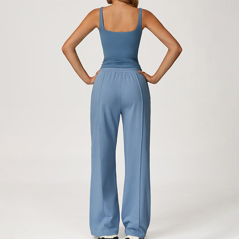 Slimming U-Neck Tank Top + Straight Leg Sweatpants 2 Piece Set