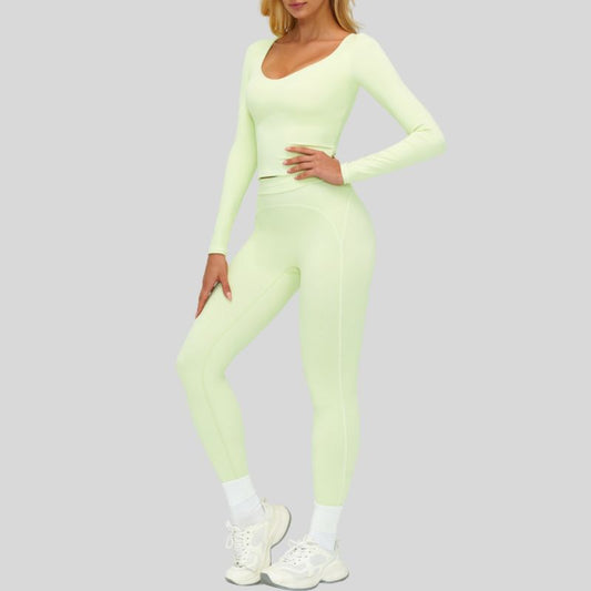 Wholesale Color-blocked long-sleeved sports top+High waisted | Wonderxfans bulk activewear