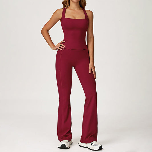THIN STRAPS TANK TOP + Slim-fit athletic flare pants 2-PIECE SET