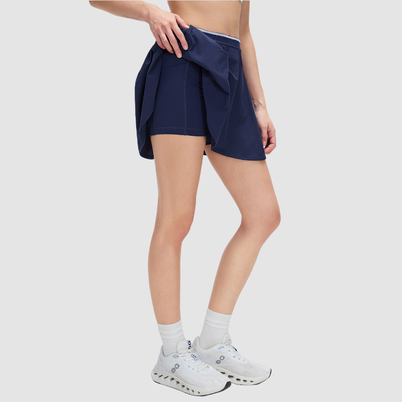 Wholesale Color-Blocked Faux Two-Piece Yoga Tennis A-Line Skirt