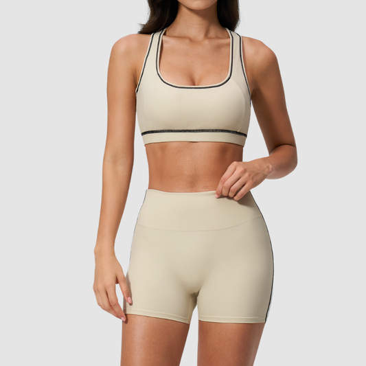 Wholesale Women's Seamless Seam-Detail Sports Bra + High-Waist Shorts Set – Butt-Lifting Yoga Gym Activewear