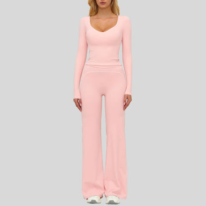 Wholesale Color-blocked long-sleeved sports top+ High-waisted | Wonderxfans bulk activewear