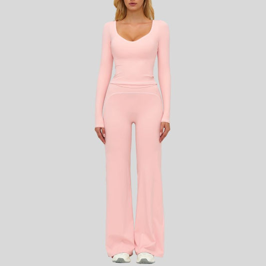 Wholesale Color-blocked long-sleeved sports top+ High-waisted | Wonderxfans bulk activewear
