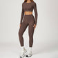 Round-neck long-sleeve high-waist fitted top+HIGH WAIST LEGGINGS 2-PIECE SET