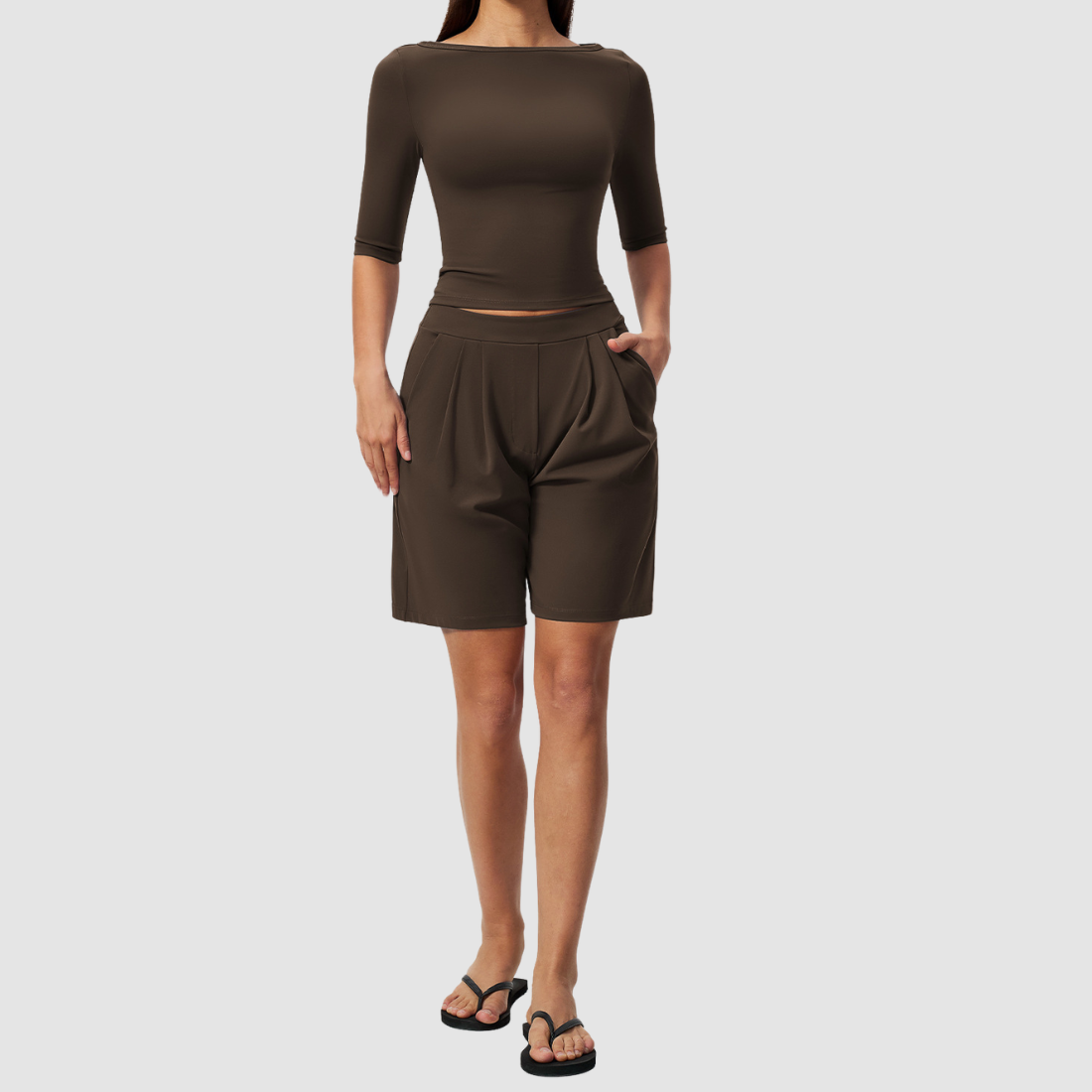Wholesale Women’s Mid-Sleeve Top & Shorts Yoga Set