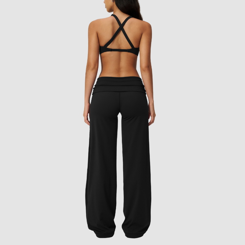 Wholesale Seam-Detail Sports Bra & Fold-up High-Waist Flare Leggings Set