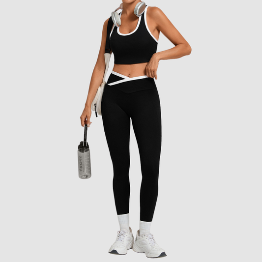 Wholesale contrasting vest+cross waistline legging set | Wonderxfans bulk activewear