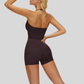 Removable Bra Pad Tank top+Pleated waistband sport shorts 2-piece set