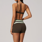 Wholesale Women's Polka Dot & Stripe Yoga Set Halter Neck Sports Bra & Shorts w/ Chest Pad