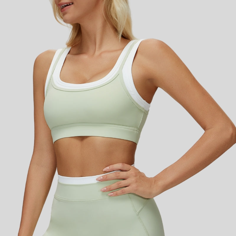 Fake two-piece contrast color stitching sports bra