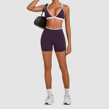 Wholesale Colorblock Detachable Hem Yoga Set Sports Bra & Short – Quick-Dry Activewear