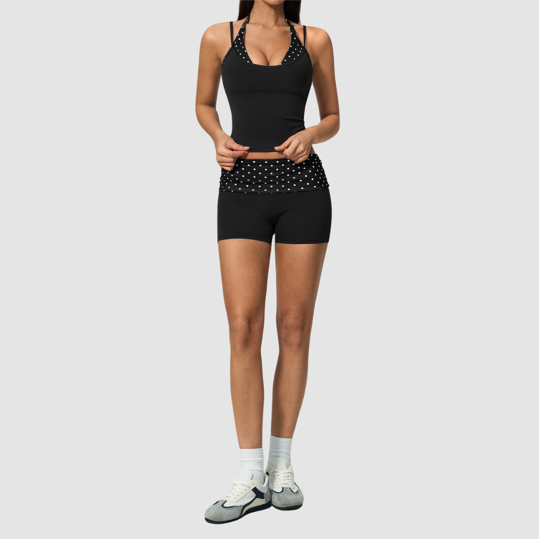 Wholesale Women’s Polka-Dot Racerback Tank & Shorts Yoga Set