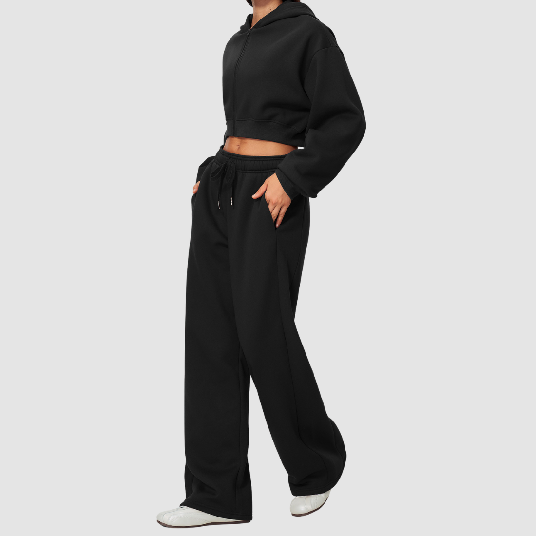 Wholesale Women's Warm Fleece-Lined Zip Up Hoodie & Sweatpants Set