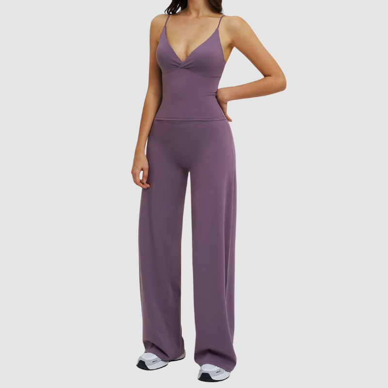 Wholesale thin-strap sports tank top + straight-leg wide-leg pants 2-piece set
