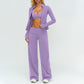 Stand collar zipper jacket + Backless sports bra + high-waisted loose wide-leg pants 3-piece set