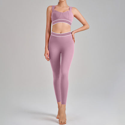 Color-Blocked Sports Bra + High-Waisted Leggings 2-Piece Set