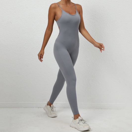 Wholesale Solid color suspender sports jumpsuit | Wonderxfans bulk activewear