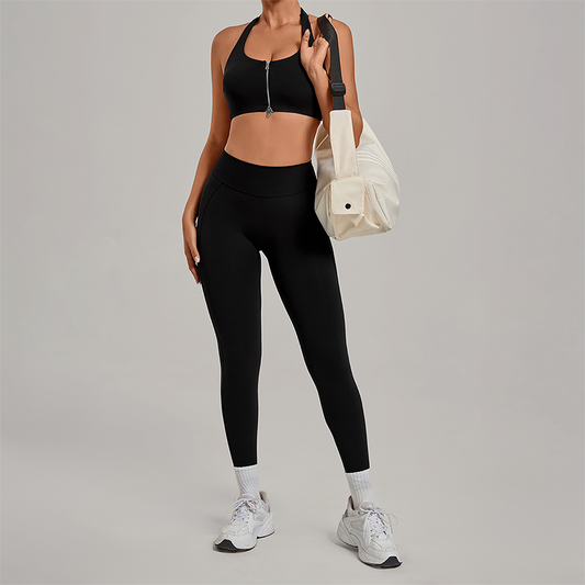 Wholesale Zipper Tank Top+Highlighted Legging 2-piece Set