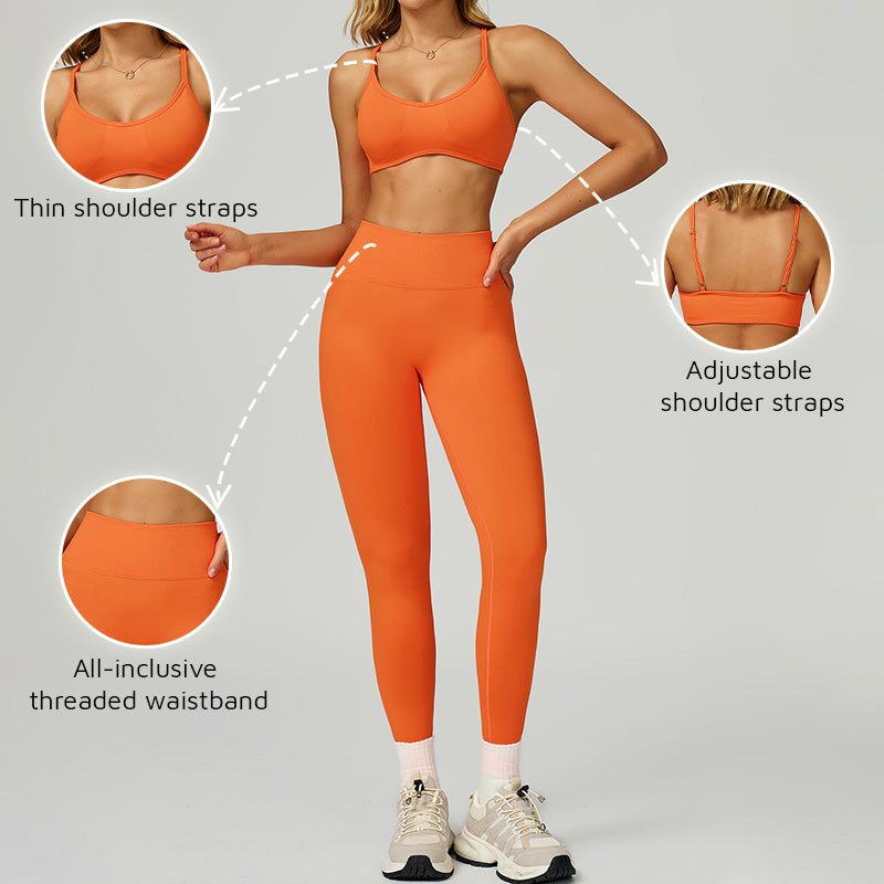 Seamless thin straps Sports Bra + High-waisted leggings 2-Piece Set