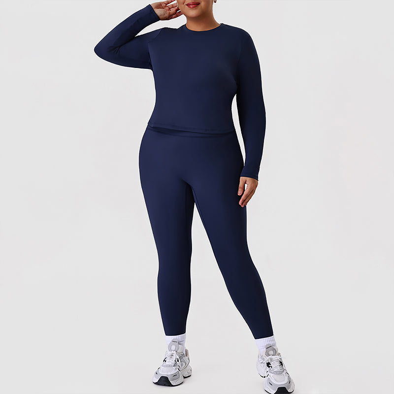 Wholesale plus-size crew neck top + solid-color leggings