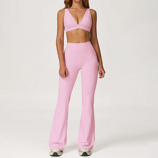 Triangle Cup Sports Bra + Flared Leg Pants 2-Piece Set