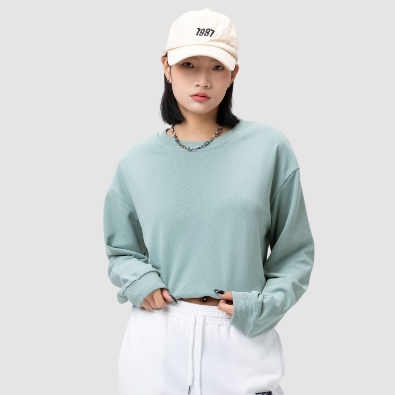 Wholesale solid color cotton short round neck sweatshirt