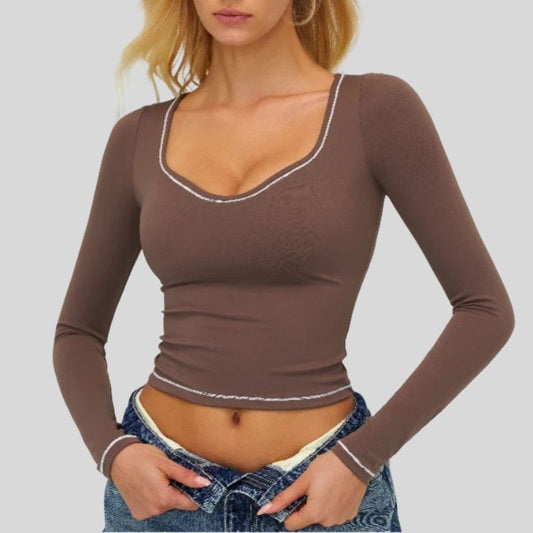 Wholesale Color-blocked long-sleeved sports top | Wonderxfans bulk activewear