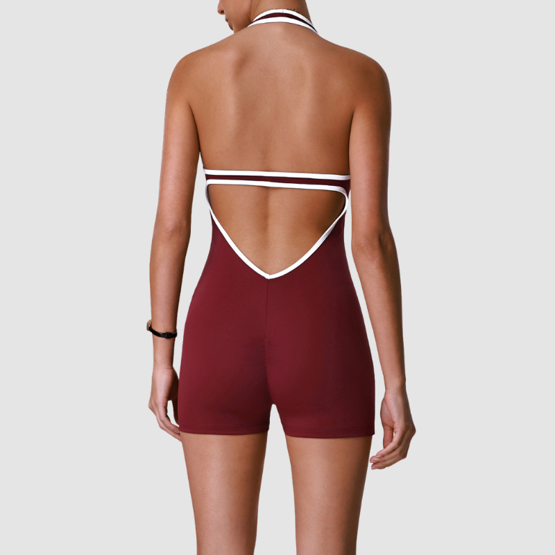 Wholesale Women's Contrast Color Sleeveless Yoga Jumpsuit – Built-In Chest Pad Tennis Fitness