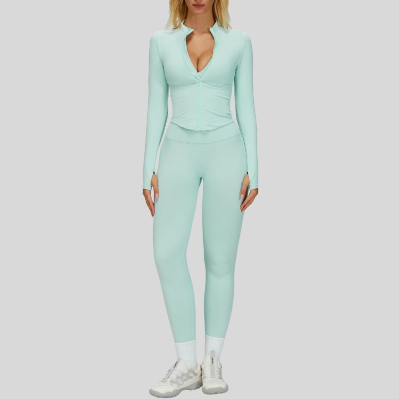 Long Sleeve Full Zipper Jacket + High-waisted leggings 2-piece Set