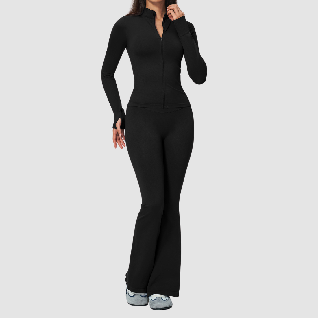 Wholesale Women's Zip-Front Jacket & Flared Yoga Pants Set