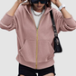 Wholesale loose casual hooded gold zipper jacket