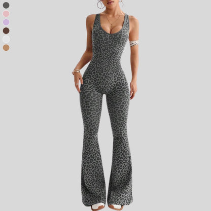 Cross back leopard print jumpsuit