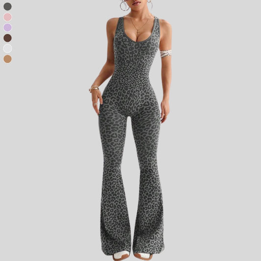 Cross back leopard print jumpsuit