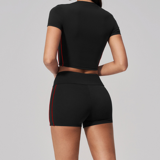 Wholesale Women's Brushed Short Sleeve Crop Top & High-Waist Shorts Set – Padded Yoga Fitness 2-Piece