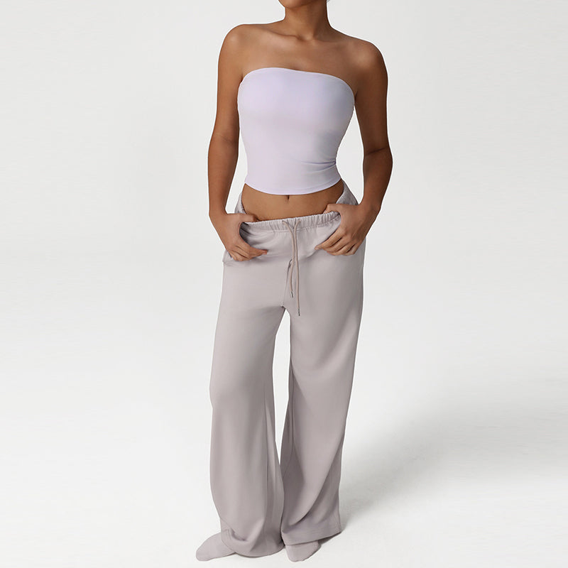 Snug-Fit Bandeau + Loose Sports Pants 2-Piece Set