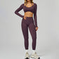 Seamless halter long sleeve top + High-waisted leggings 2-Piece Set