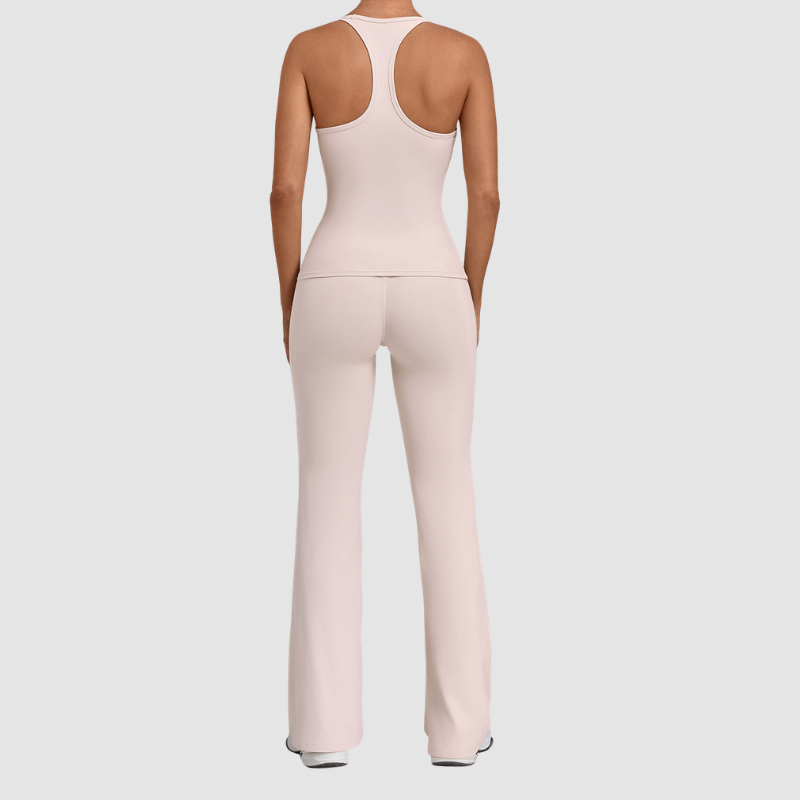 Wholesale Women's Racerback Yoga Set – Double-Layer Chest Pad Cross Waist Flare Pants