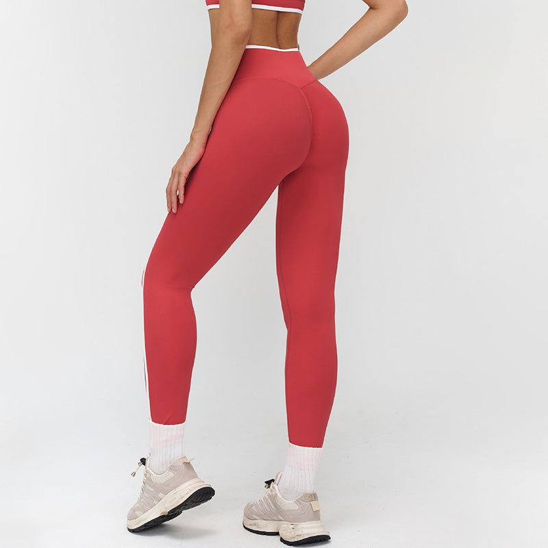Women's contrasting color cross-waist leggings