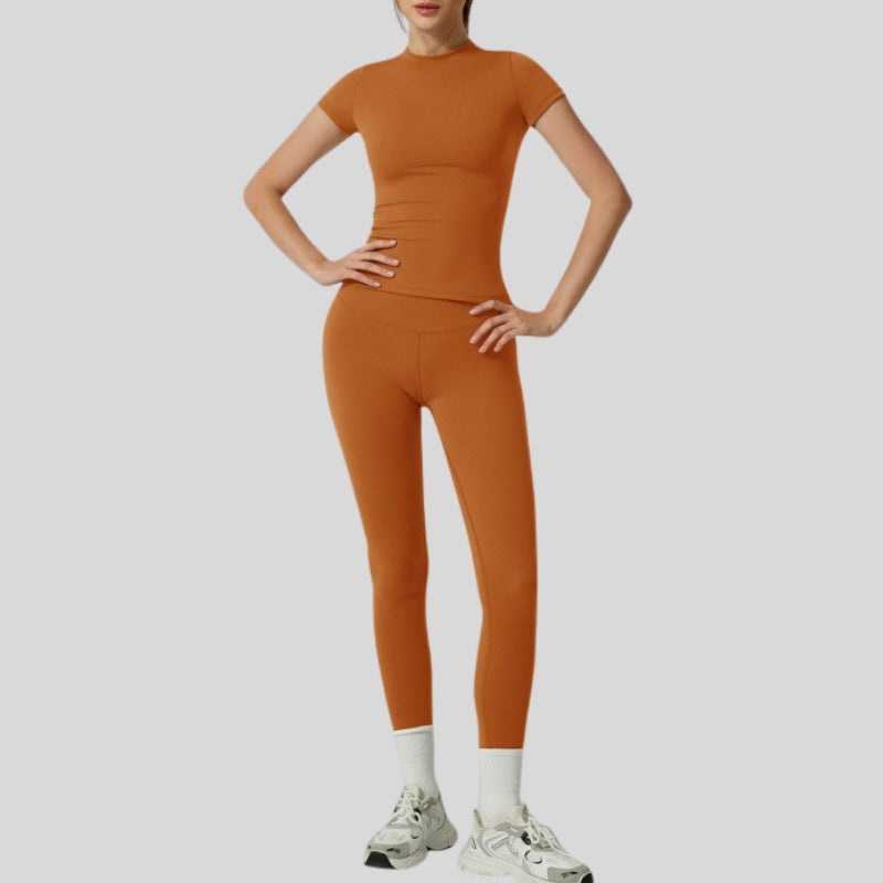 Short-Sleeve Slim Fit Tee+High-waisted leggings 2-piece set