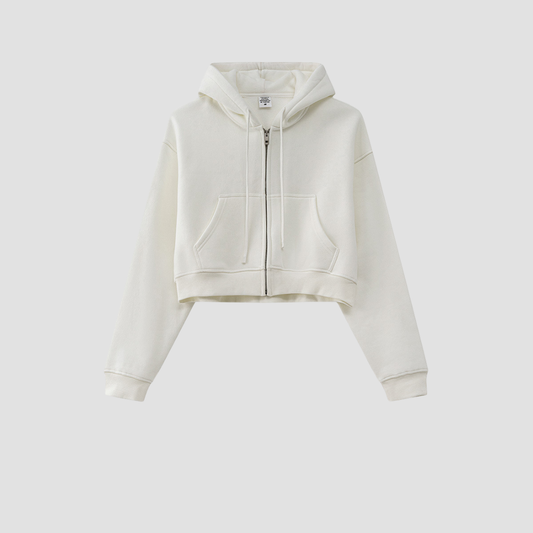 Wholesale Women’s Fleece-Lined Zip Hoodie – Cropped Relaxed Winter Jacket