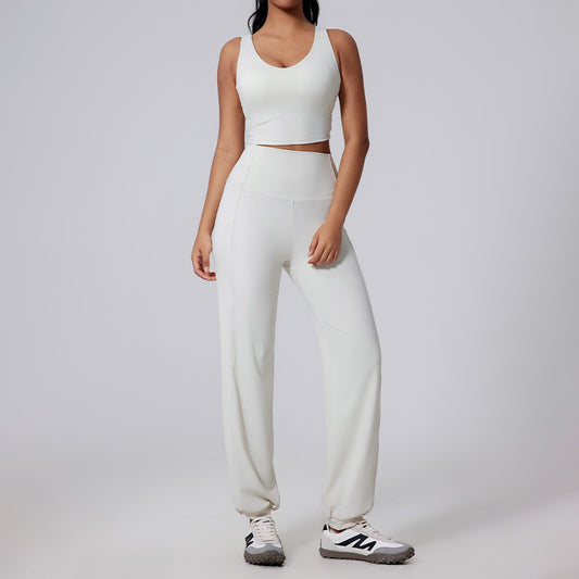 Correas anchas Tiga de tanque de yoga + Pantalones de cintura alta Conjunto de 2 piezas