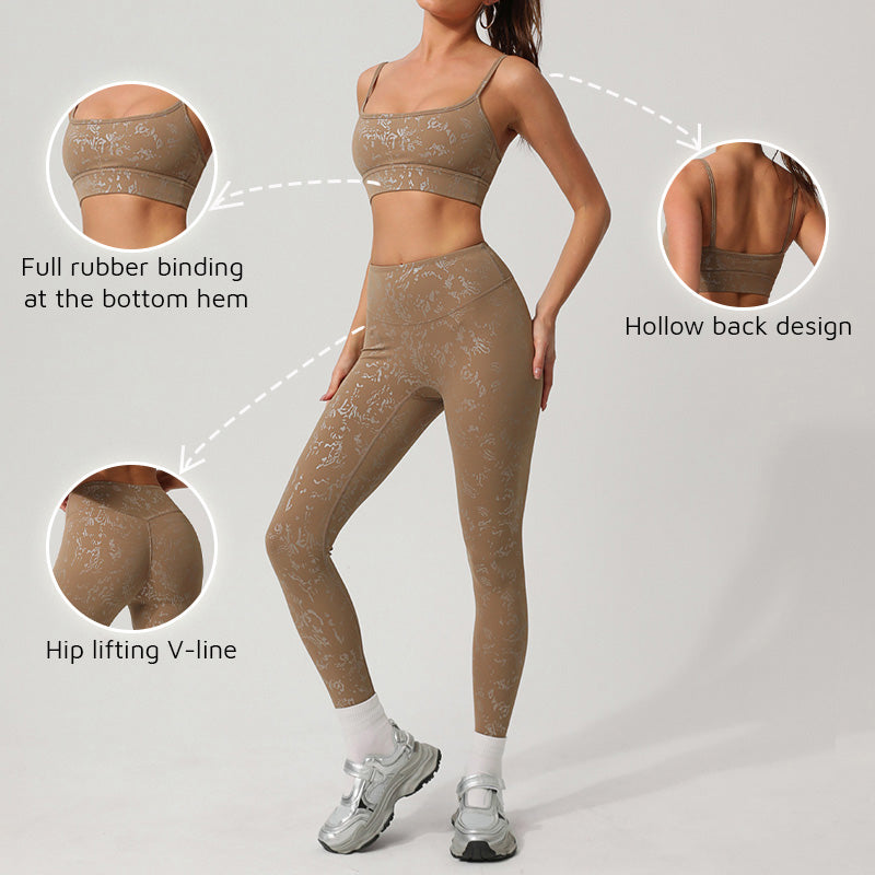 Wholesale Women's silver-printed Sports Bra + athletic leggings
