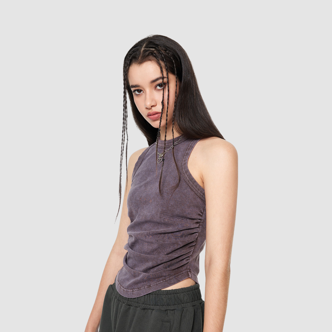Wholesale Women’s Ruched Washed Tank – Cropped Cotton-Spandex Streetwear Top