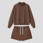 Semi-High Neck Top + Drawstring Shorts 2-piece set