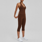 Wholesale V-neck halter top + high-waisted cropped pants set